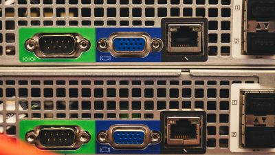 Detailed view of Ethernet and VGA ports on a server highlighting connectivity features.